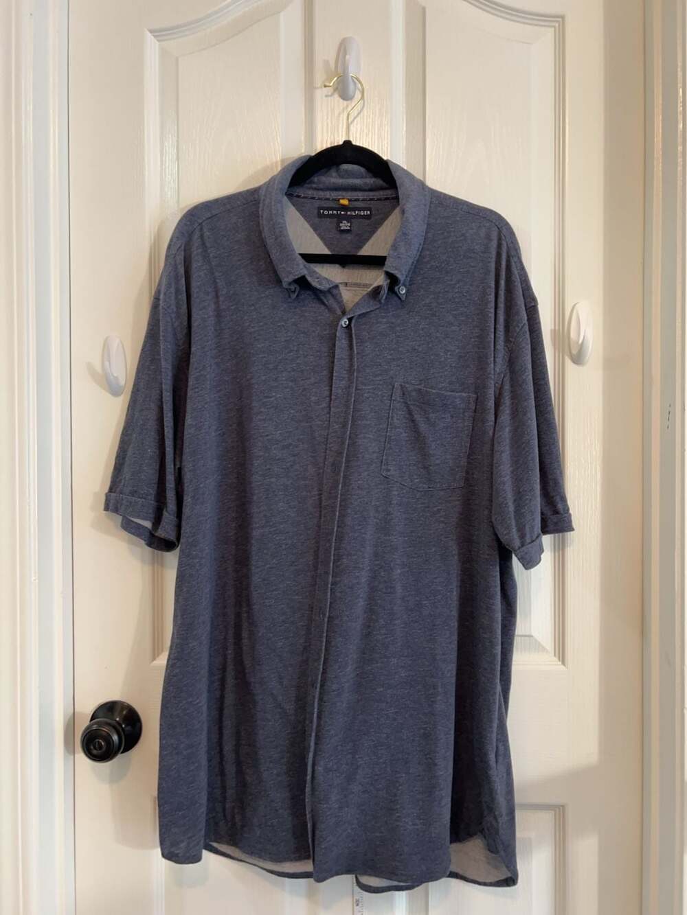 Tommy Hilfiger Casual Men's Blue Heathered Short Sleeve Button Down Shirt XXL